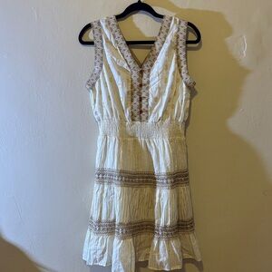 Elegant Cream and Brown Sleeveless Dress